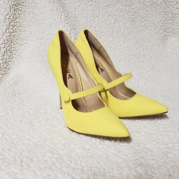 Yellow Micro Fiber Pointy Toe High Stiletto Heels - Picture 4 of 7